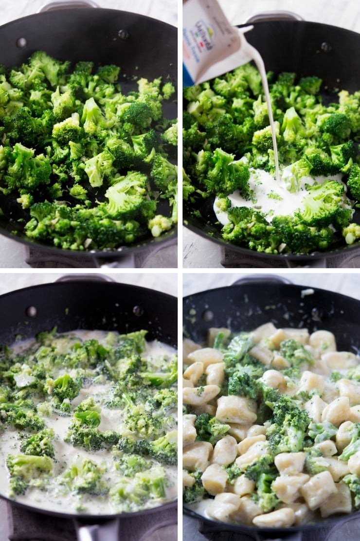 Step by step photos for making a broccoli parmesan cream sauce