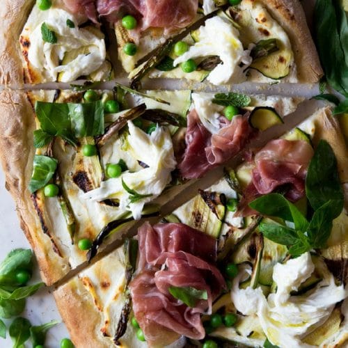 Spring Pizza With Zucchini, Prosciutto, Asparagus & Buffalo Mozzarella