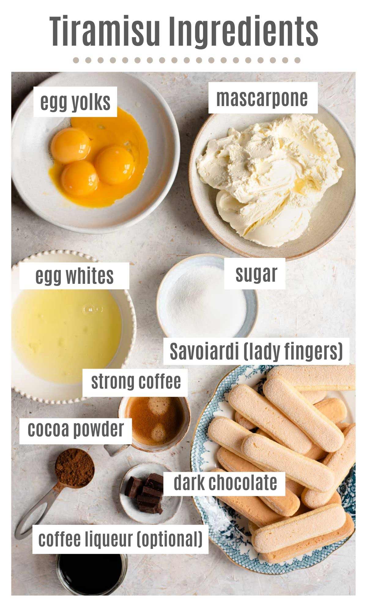 An overview of all the ingredients you need to make tiramisu