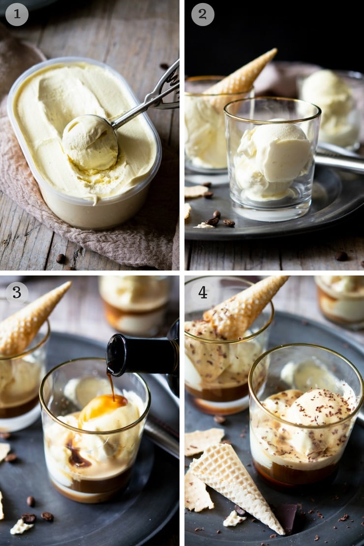 Step by step photos for making an affogato dessert