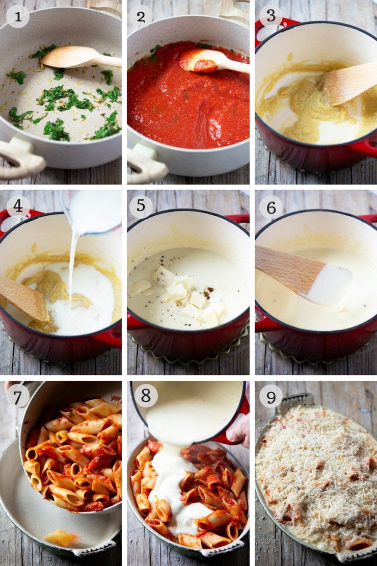 Step by step photos for making pasta al forno