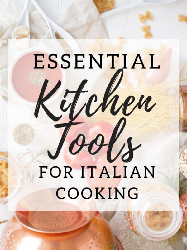 A graphic for essential kitchen tools for Italian cooking