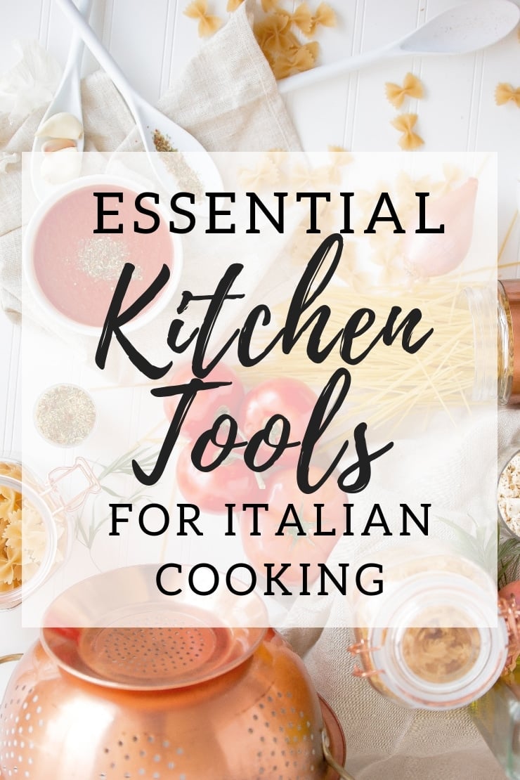 A graphic for essential kitchen tools for Italian cooking