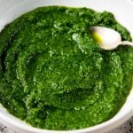 A close up of parsley pesto