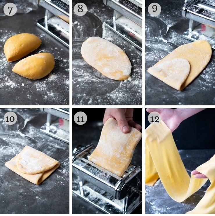 Step by step photos for making homemade pasta dough with a pasta machine