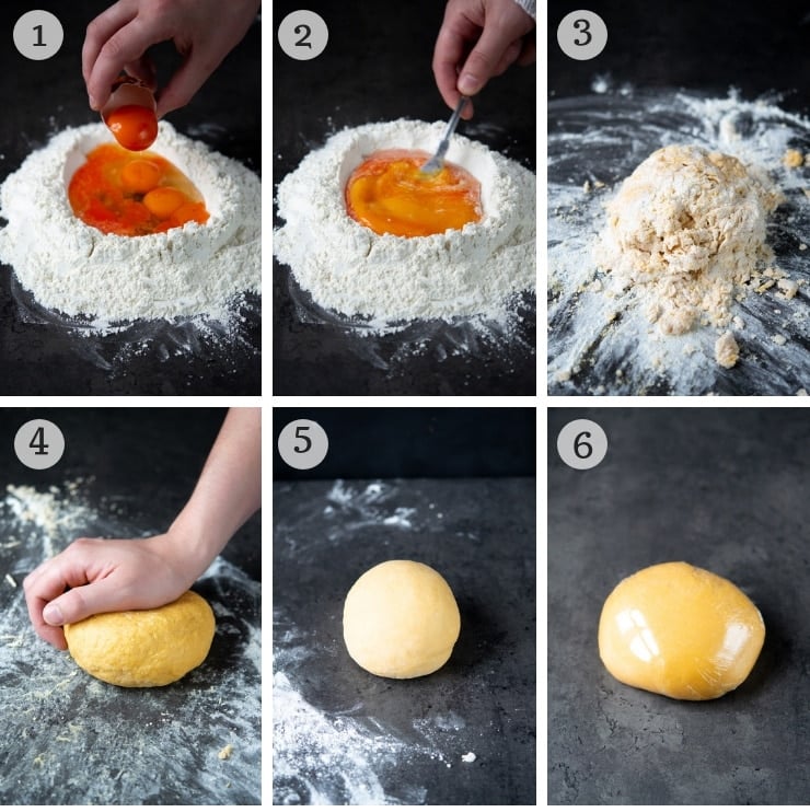 Step by step photos for making homemade pasta dough