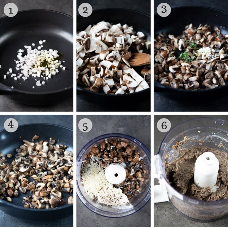 Step by step photos for making the mushroom filling for mushroom ravioli
