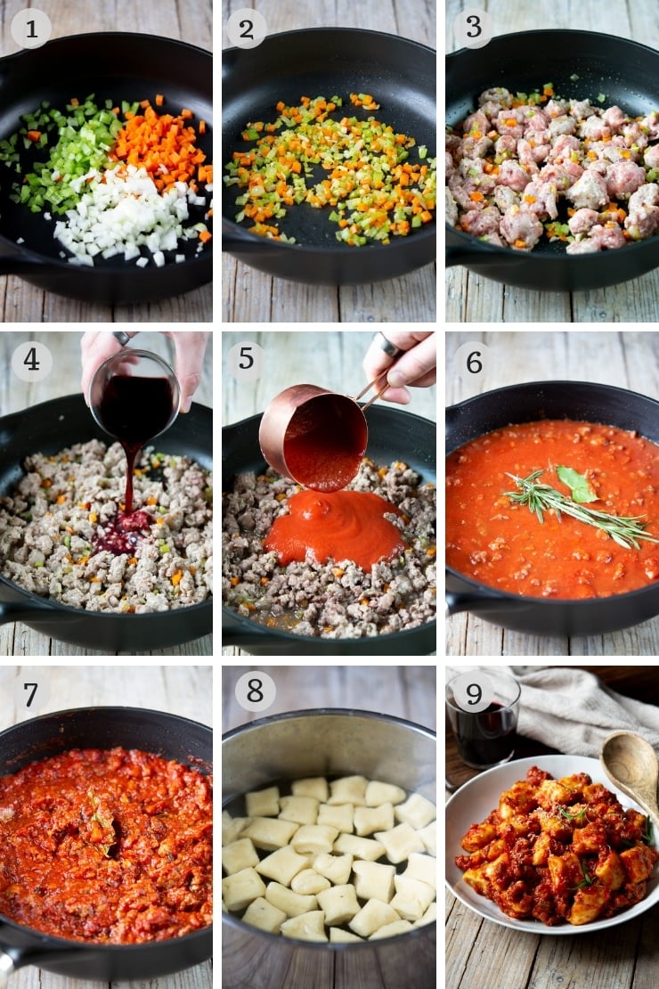 Step by step photos for making an Italian sausage ragu