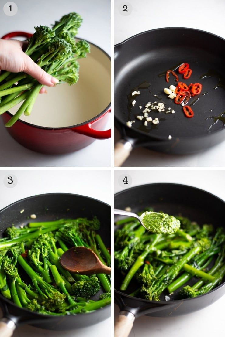 Step by step photos for making sauteed broccolini