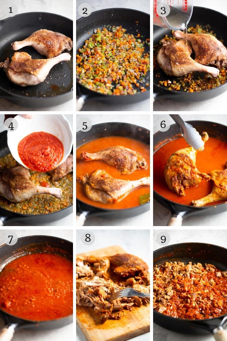 Step by step photos for making Venetian duck ragu