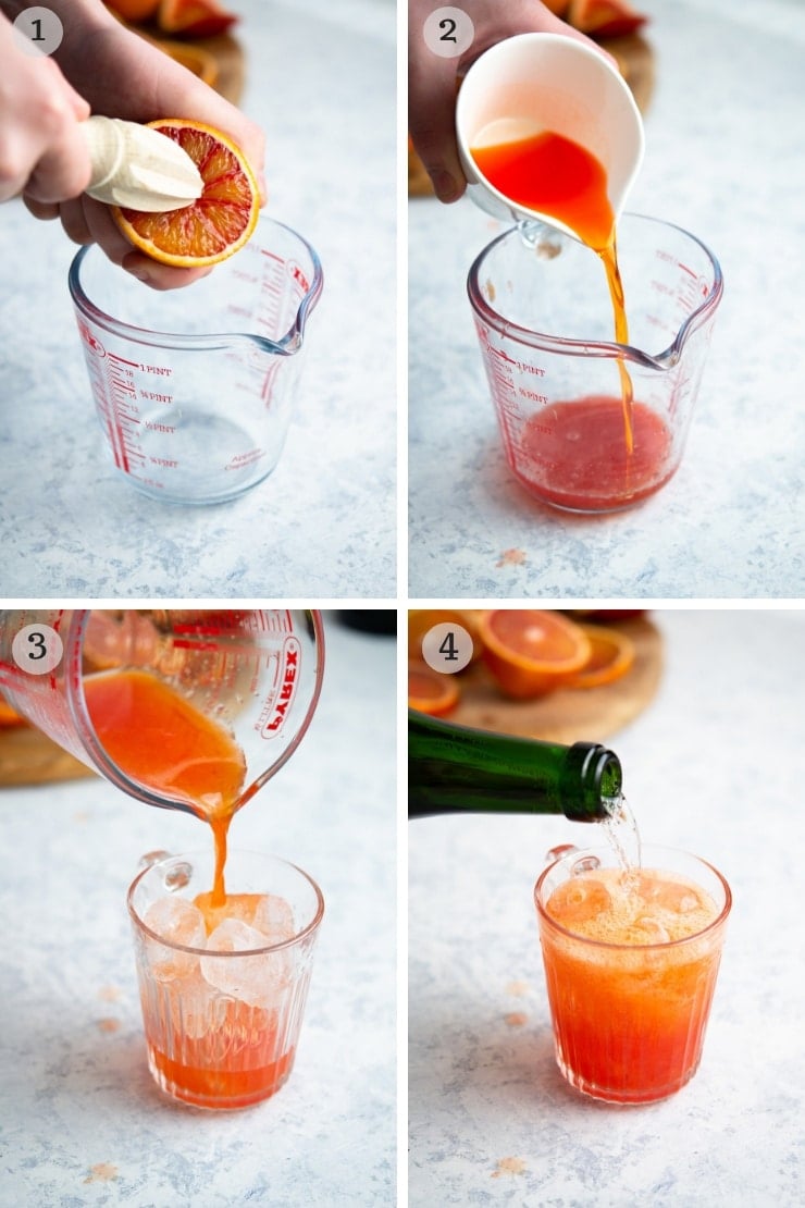 Step by step photos for making a blood orange cocktail