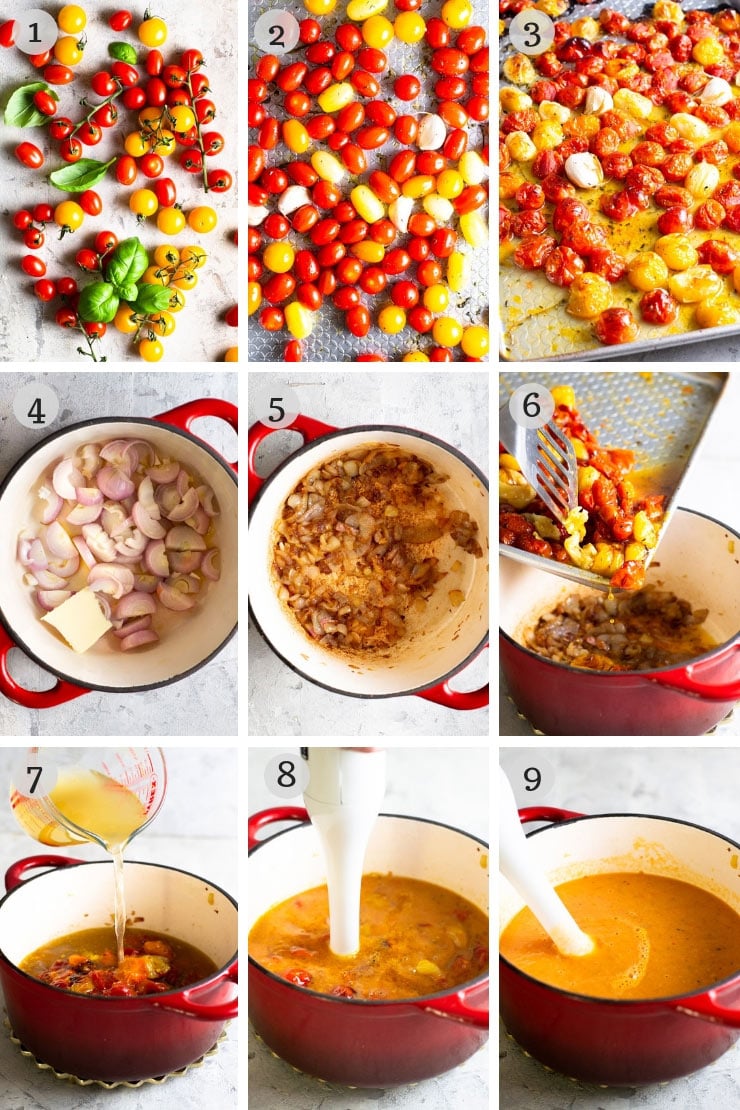 Step by step photos for how to make roasted tomato soup