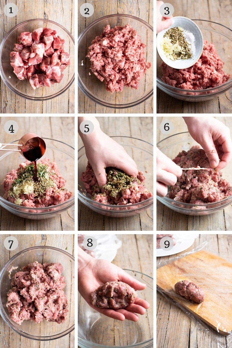 Step by step photos for making Italian homemade sausage