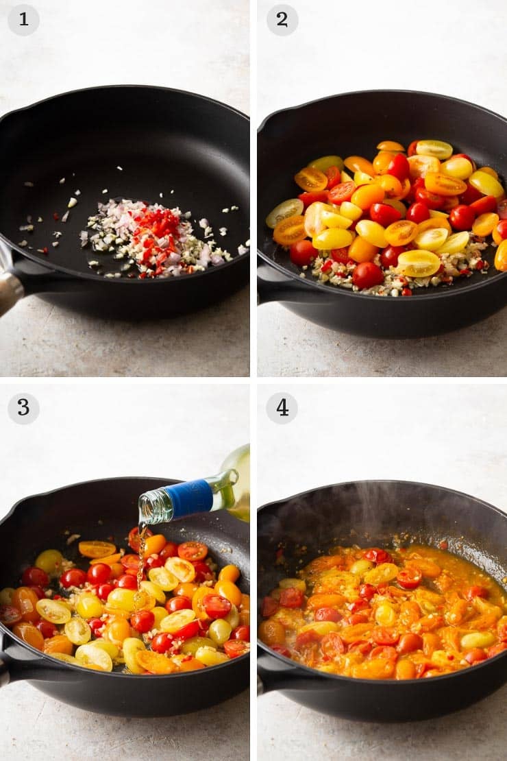 Step by step photos for making shrimp linguine