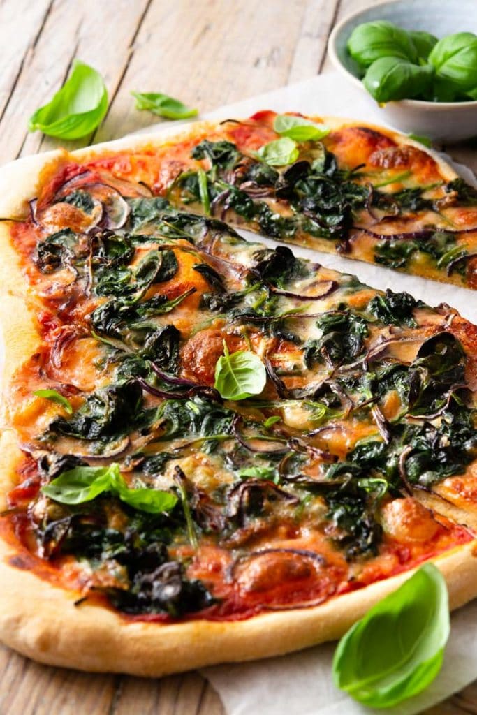 Spinach Pizza with & Red Onion Inside The Rustic Kitchen