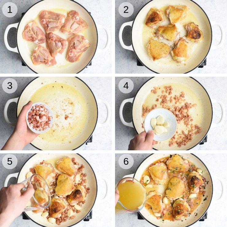 Step by step photos for making creamy Tuscan chicken