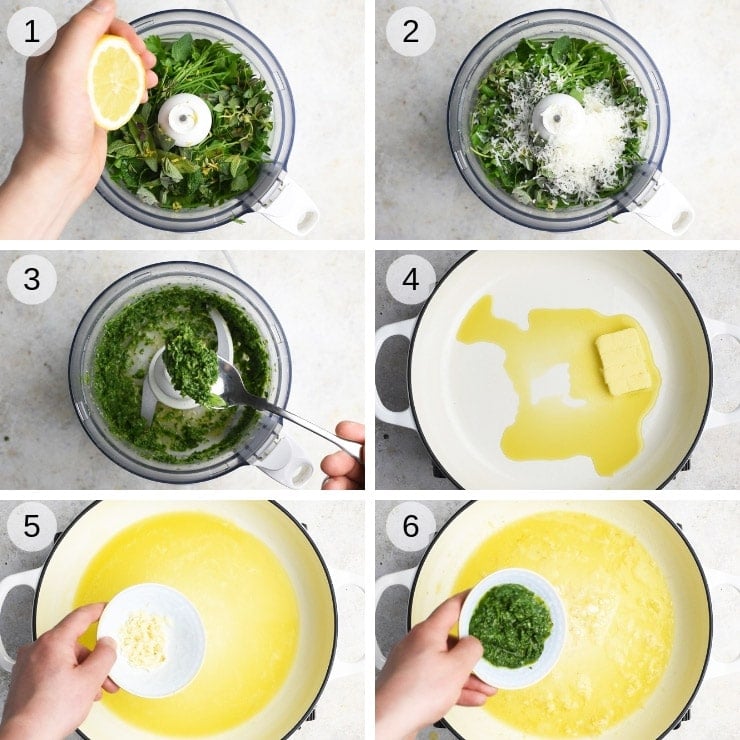 Step by step photos for making herby garlic butter pasta sauce with spaghetti