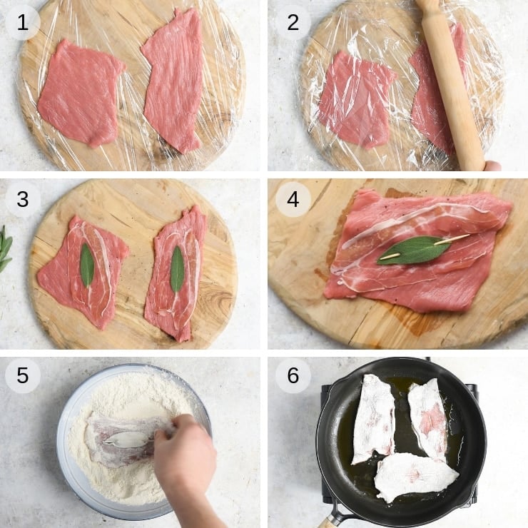 Step by step photos for making veal saltimbocca