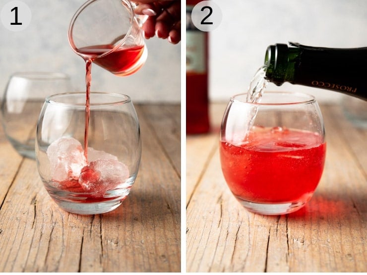 Step by step photos for making a campari cocktail