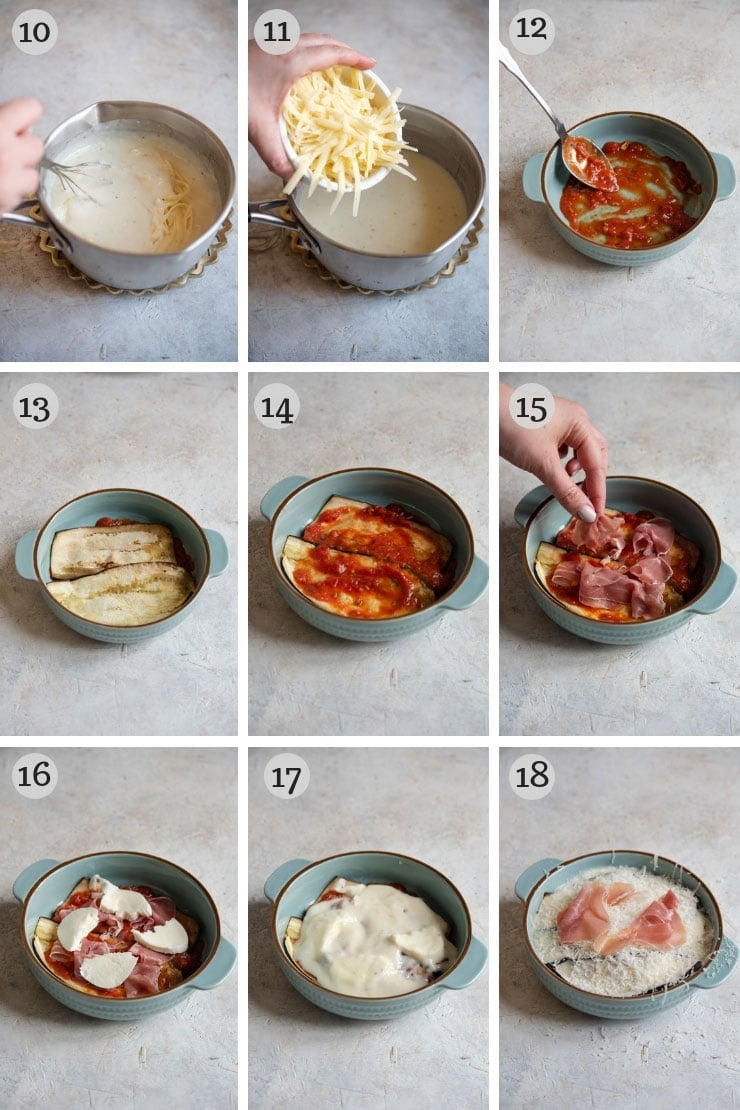 Step by step photos for assembling and eggplant lasagna