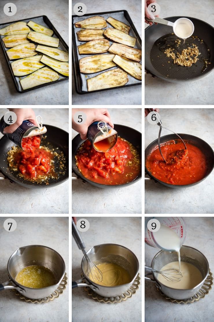 Step by step photos for making an eggplant lasagna