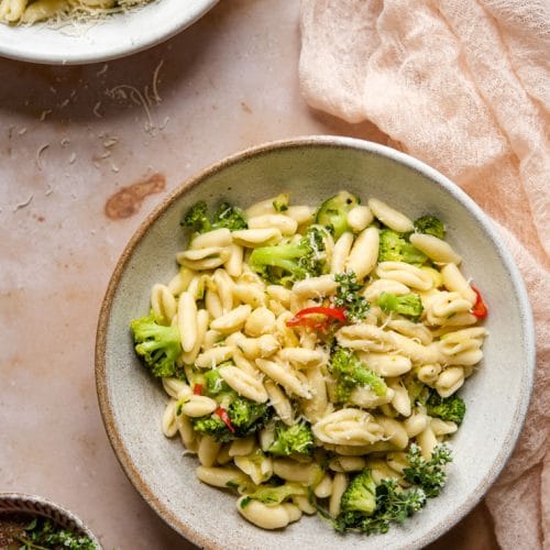 Cavatelli and broccoli in a bowl