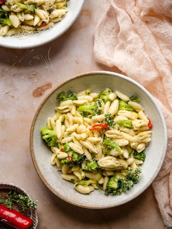 Cavatelli and broccoli in a bowl