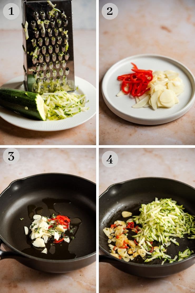 Step by step photos for making cavatelli pasta sauce with broccoli