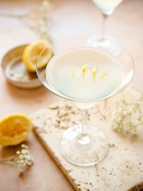A limoncello martini (lemon drop) in a martini glass