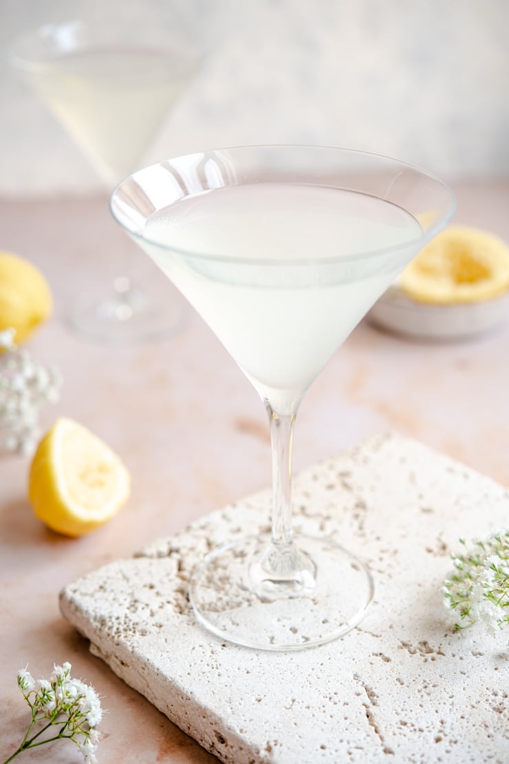 Side shot of a limoncello martini 
