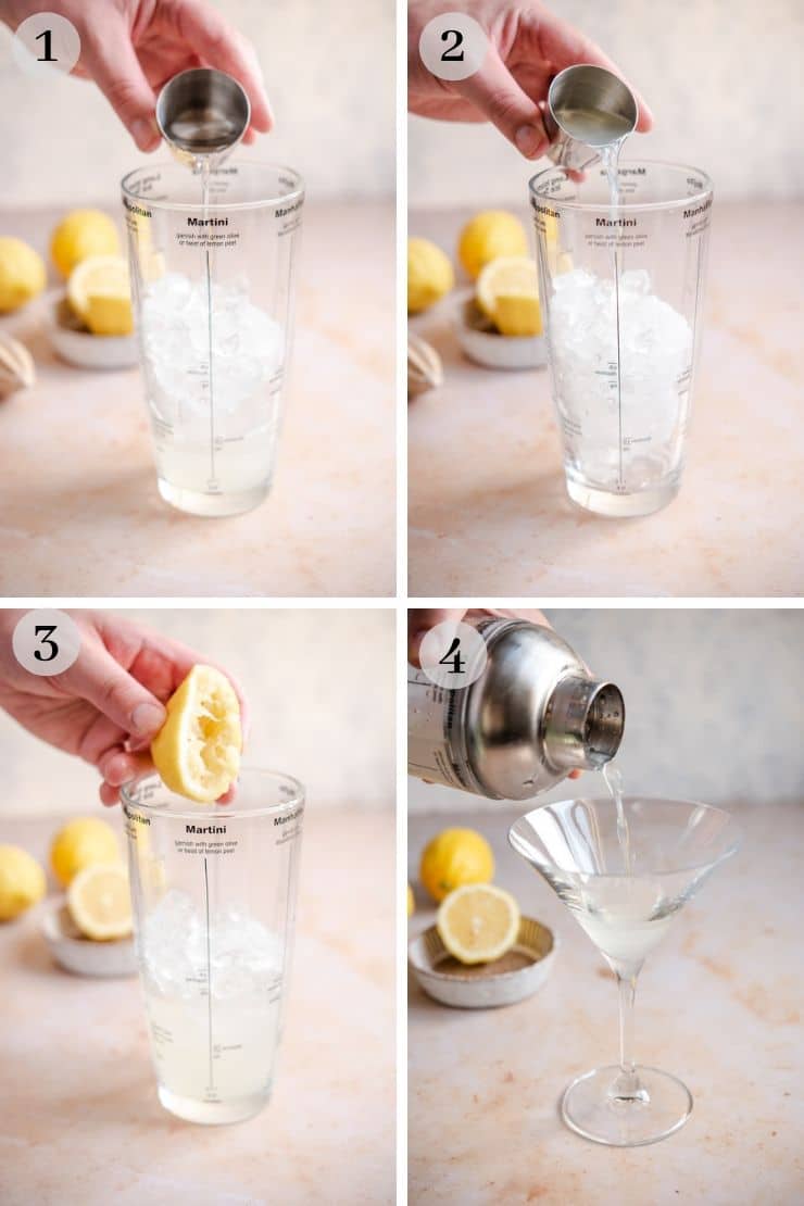 Step by step photos for how to make a limoncello martini (lemon drop)
