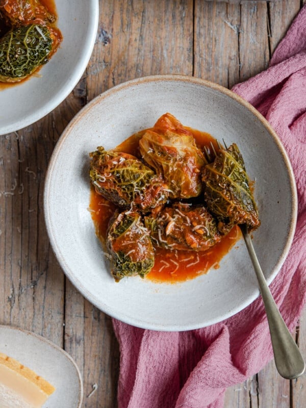 Stuffed cabbage rolls in a bowl