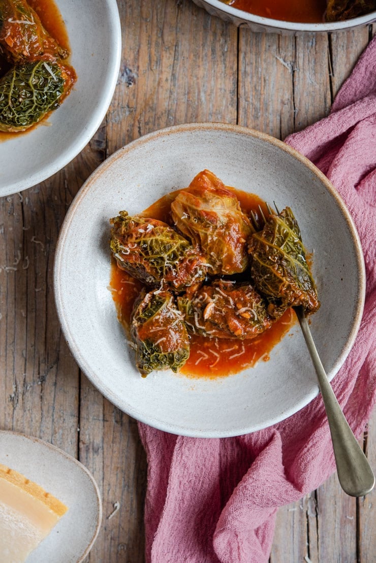 Stuffed cabbage rolls in a bowl