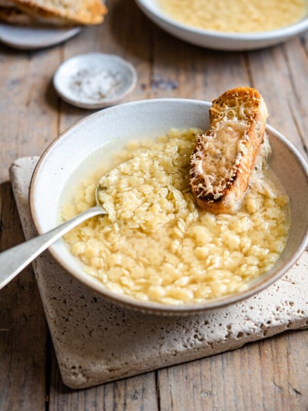 Pastina soup in a rustic bowl