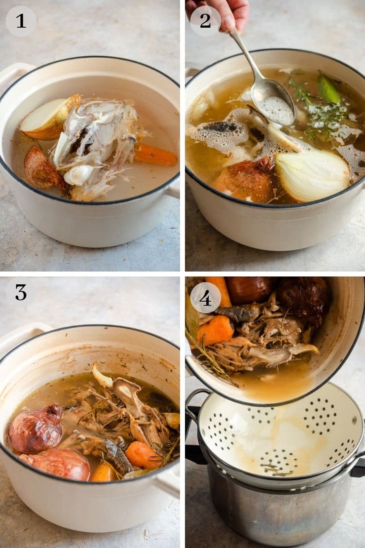 Step by step photos for making chicken stock for pastina soup