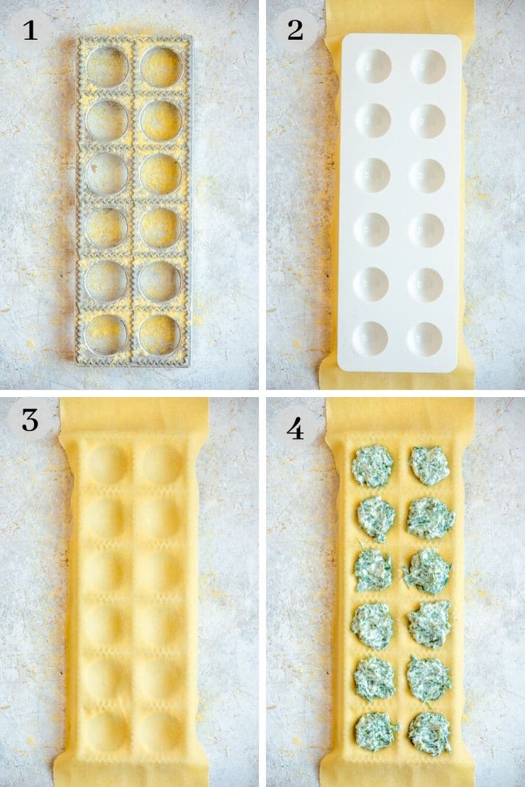 Photos showing how to use a ravioli maker