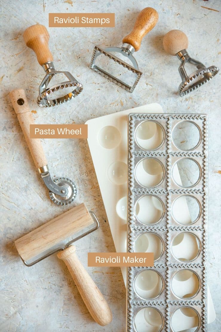 A photo showing all the tools you need to make homemade ravioli