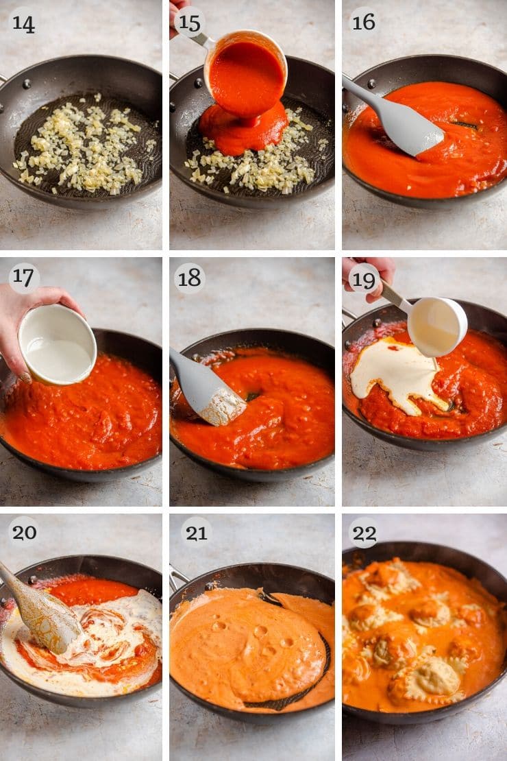 Step by step photos for making vodka cream sauce