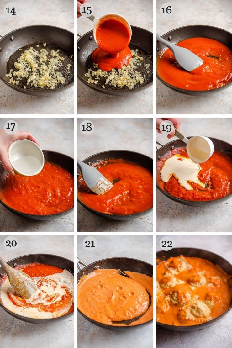 Step by step photos for making vodka cream sauce