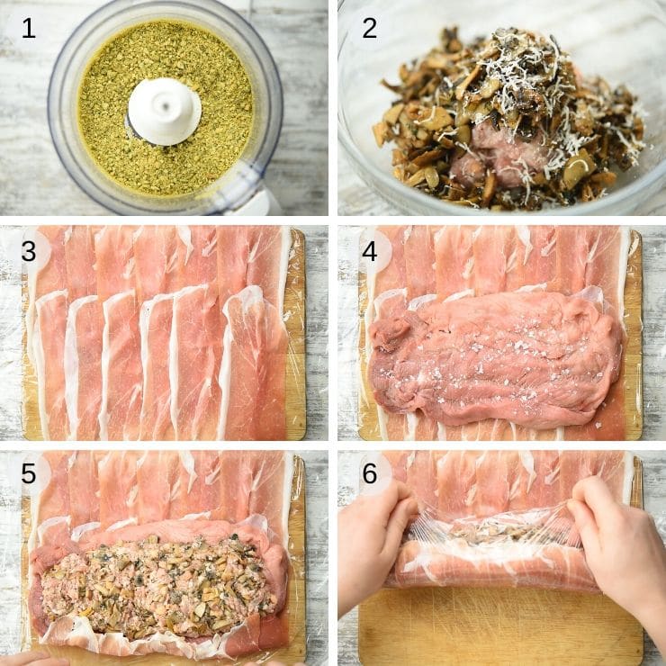 Step by step photos for stuffing a pork tenderloin
