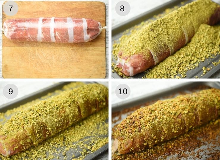 Step by step photos for rolling a pork tenderloin