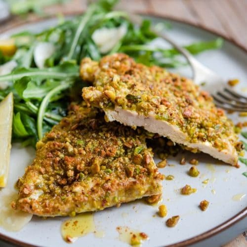 Pistachio Crusted Chicken with Arugula Salad Inside The Rustic Kitchen