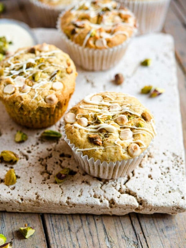 A close up of pistachio muffins