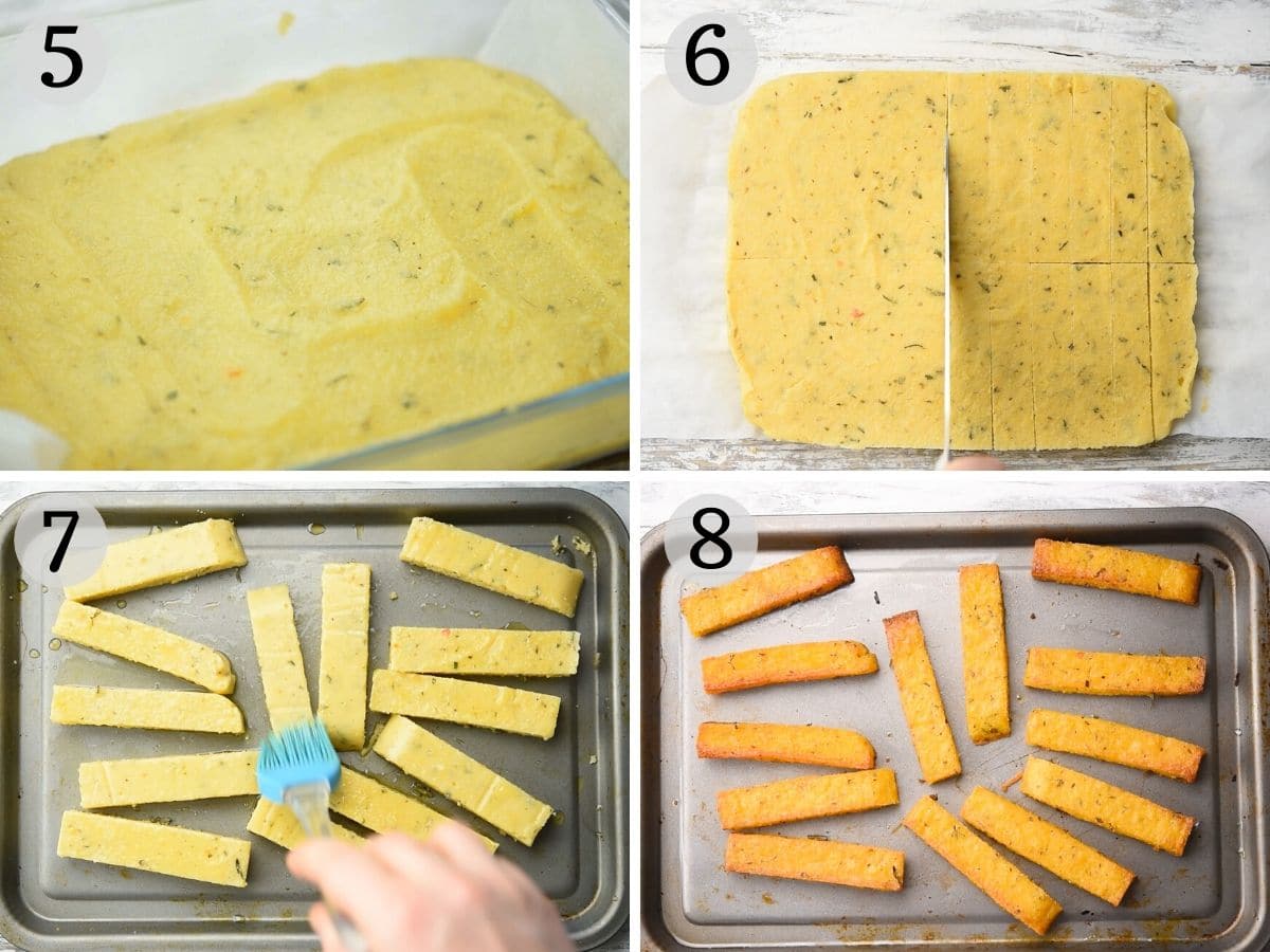 Step by step photos for making polenta fries from scratch