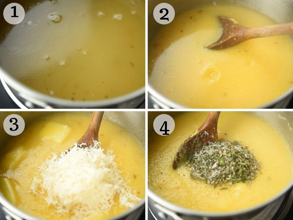 Step by step photos for making polenta from scratch