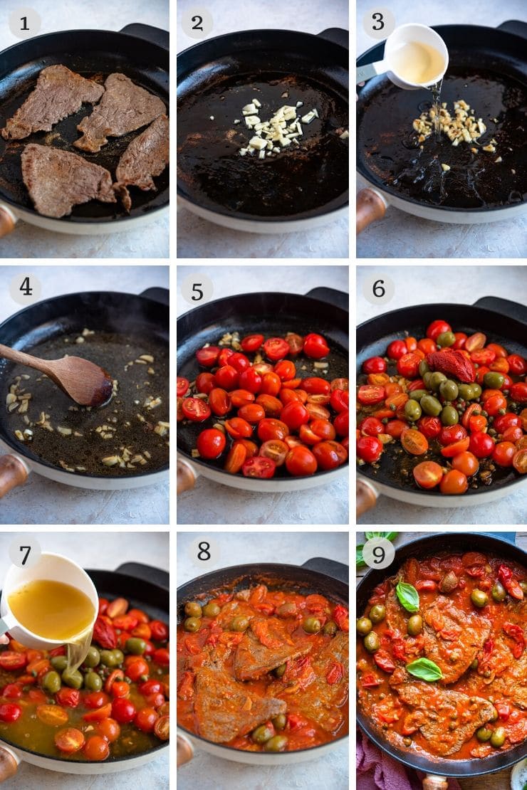 Step by step photos for making steak pizzaiola