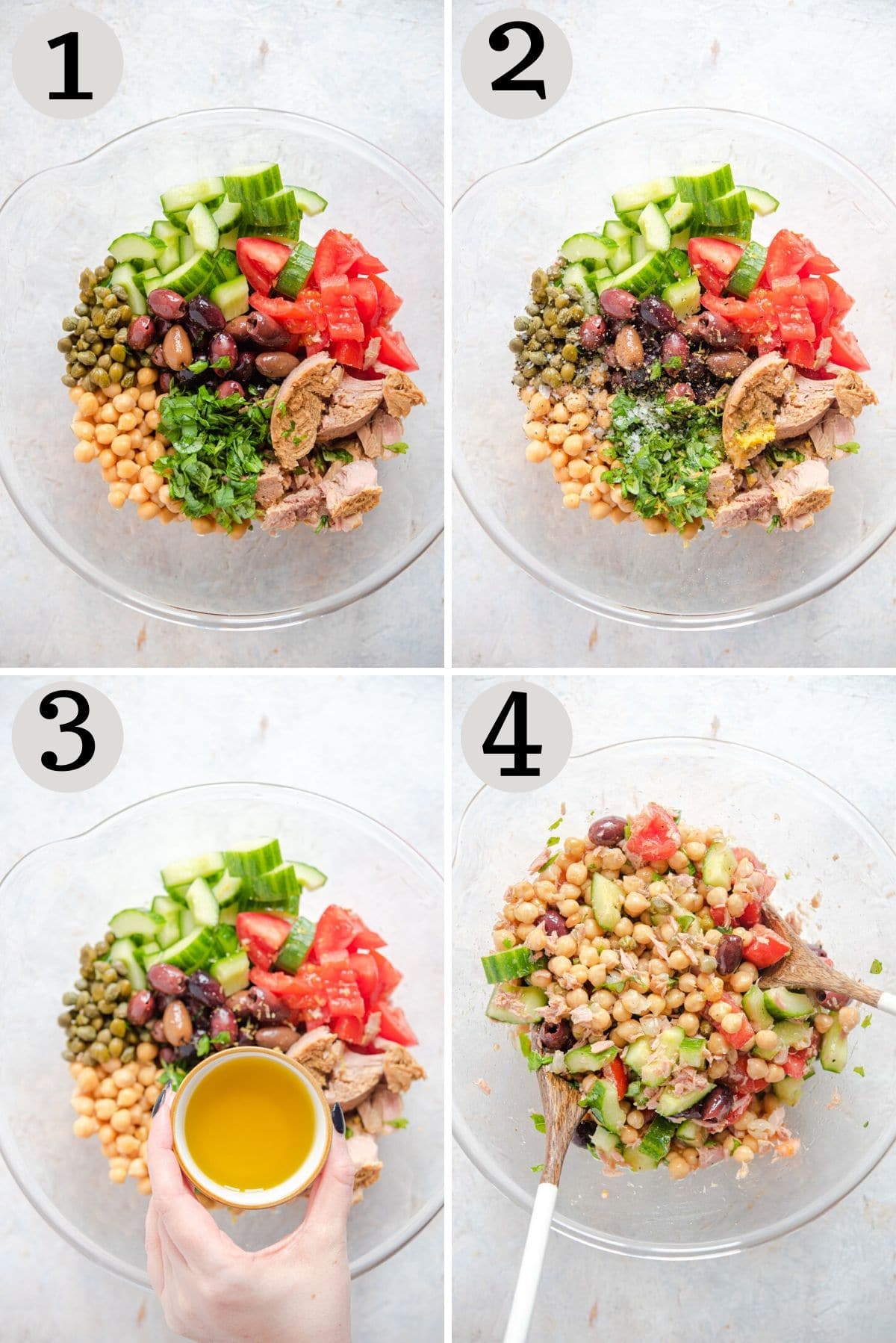 Step by step photos for making a chickpea tuna salad