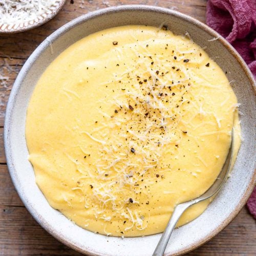 Polenta in a bowl with parmesan