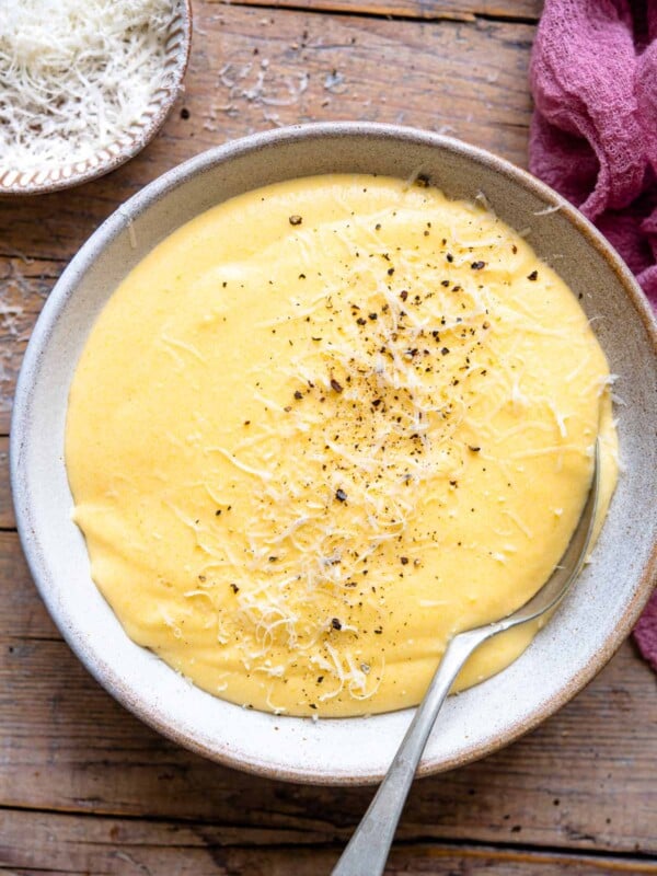 Polenta in a bowl with parmesan