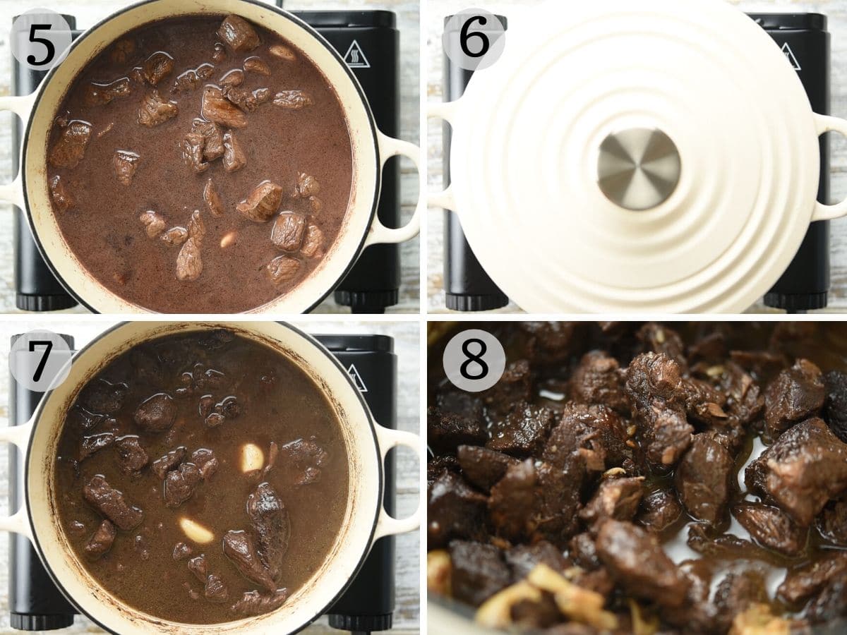 Step by step photos showing how to make peposo